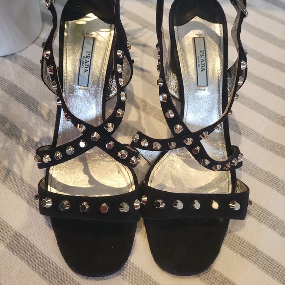 Prada Blue Suede Studded Sandals - Picture 11 of 16